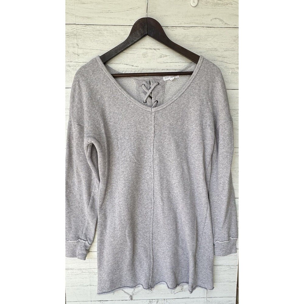 SOCIALITE Women's Gray Raw Hem V-Neck Tunic SZ S